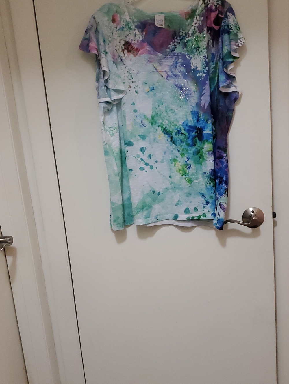 Short Sleeves Multicolor Watercolor Floral - Blue Green Purple